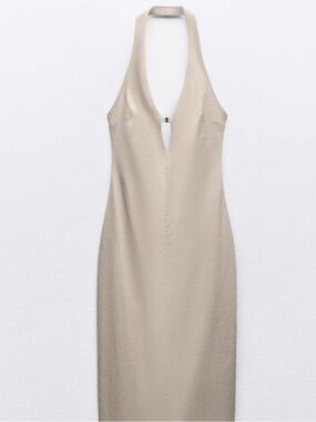 Zara tan v neck halter open back sheath dress